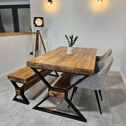 Industrial Chunky Dining Table - Solid Timber Top | UK Made