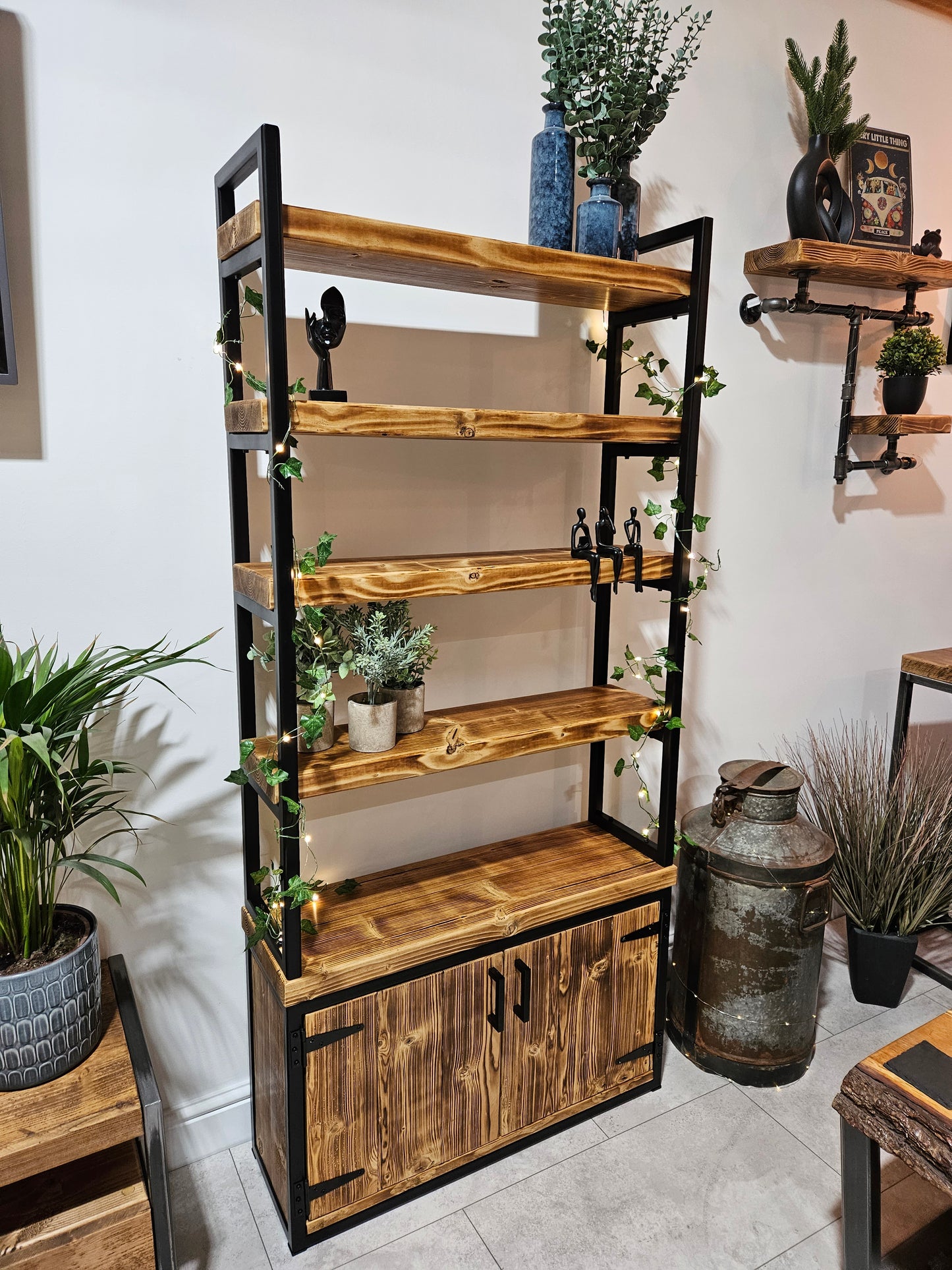 Rustic industrial Bookshelf With Storage | UK Made
