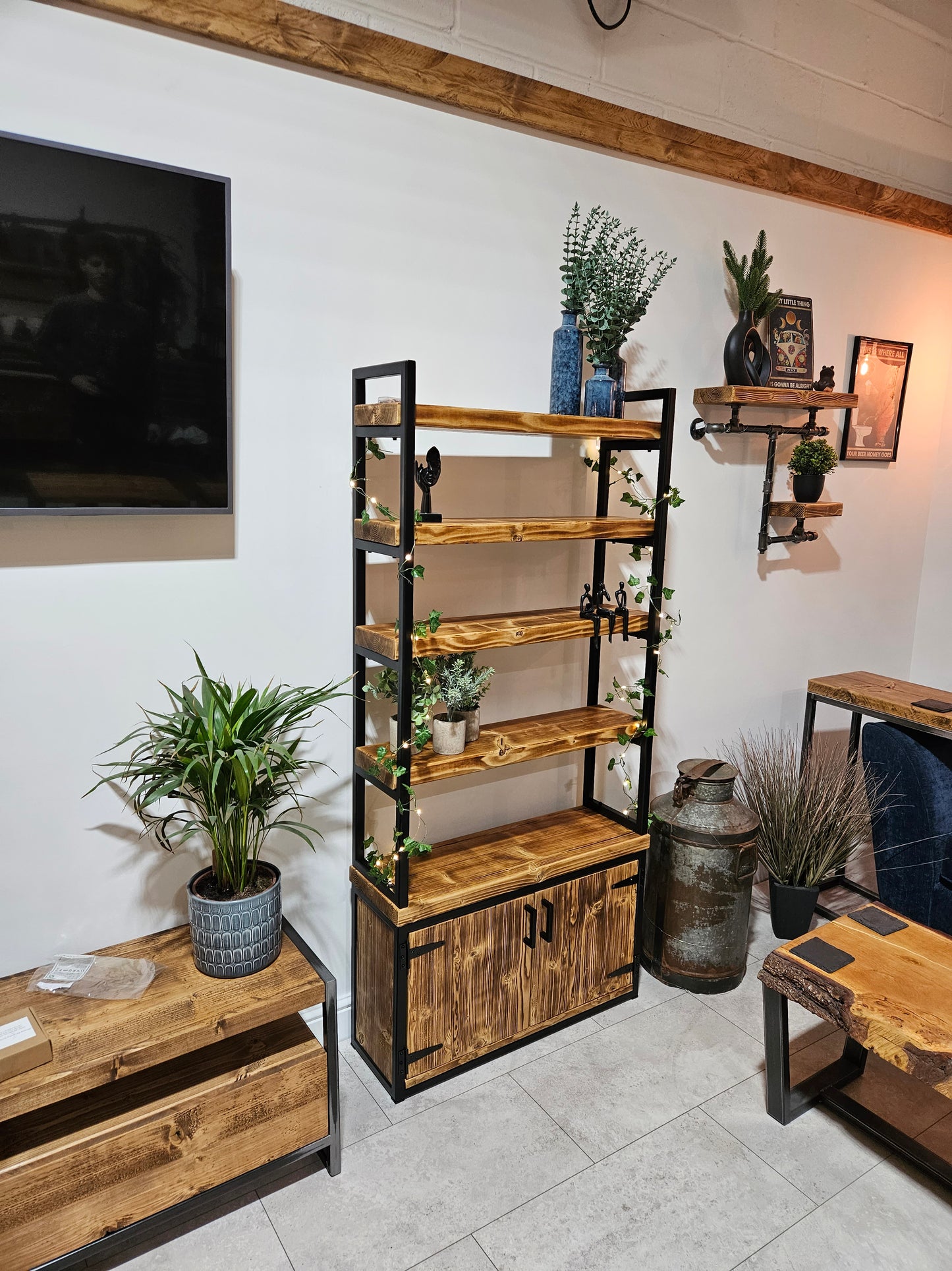 Rustic industrial Bookshelf With Storage | UK Made