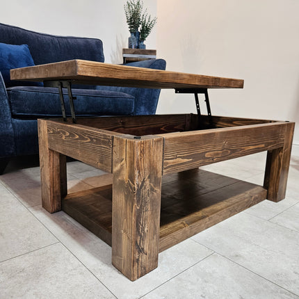 Cantilever coffee table with storage-rustic industrial | UK Made