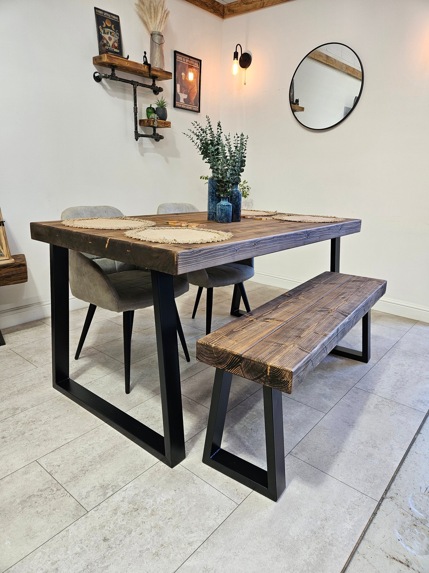 Industrial Dining table-Trapezoid legs | UK Made
