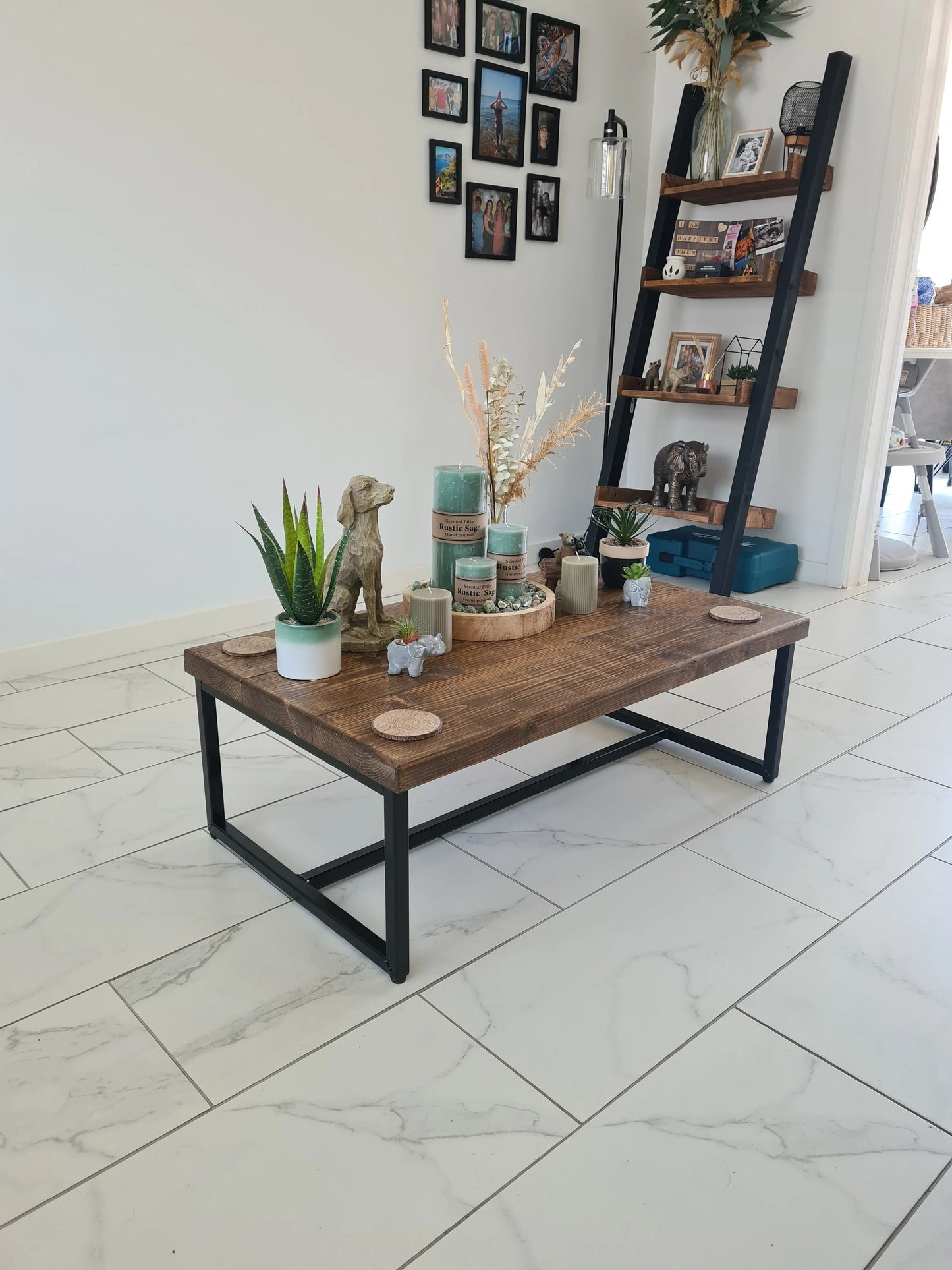 Handmade Rustic Industrial Coffee Table | Solid Wood Top & Steel Legs - DK Fabrications