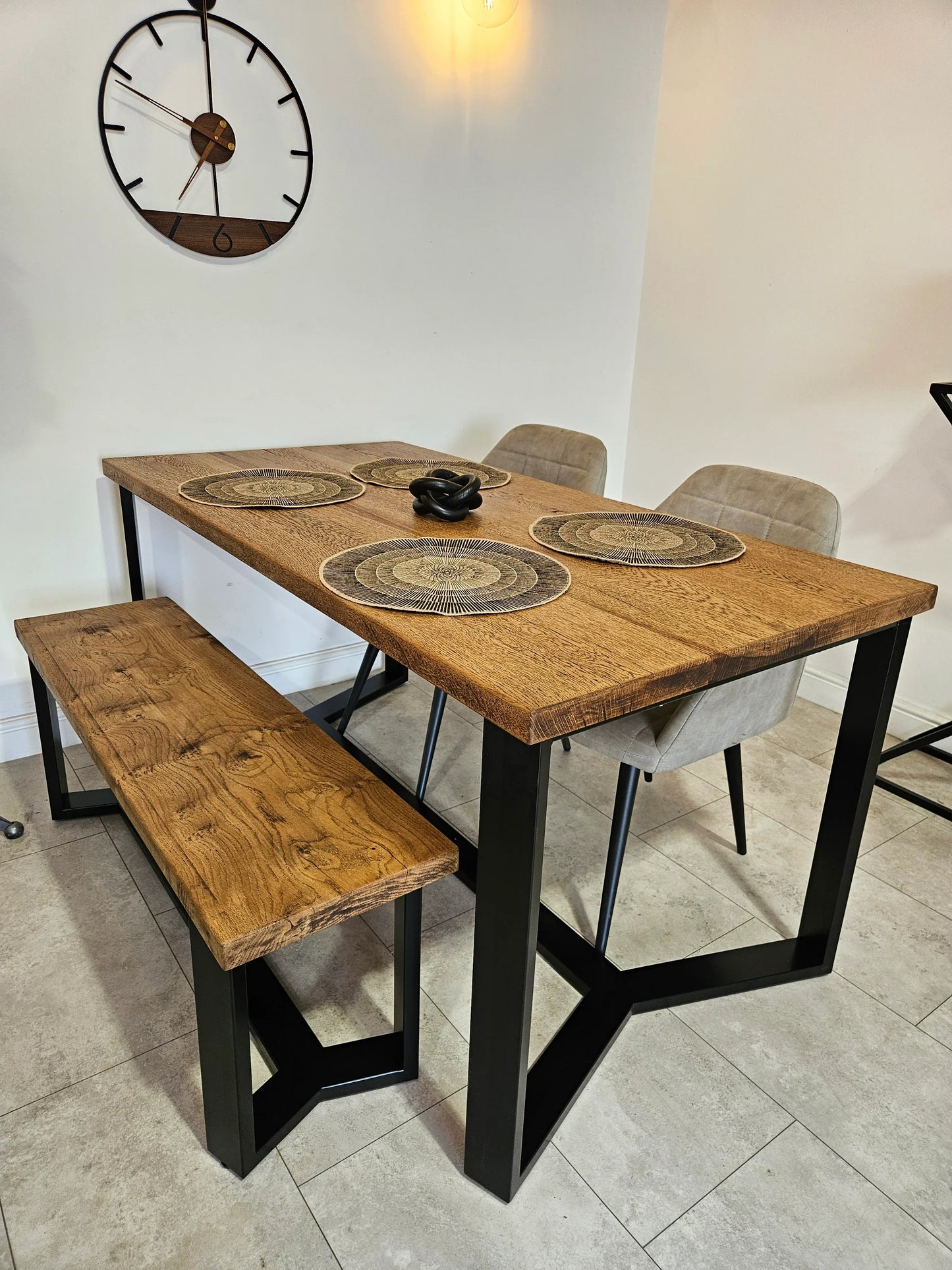 Handmade Solid Oak Dining Table ā 160cm Industrial Style - DK Fabrications