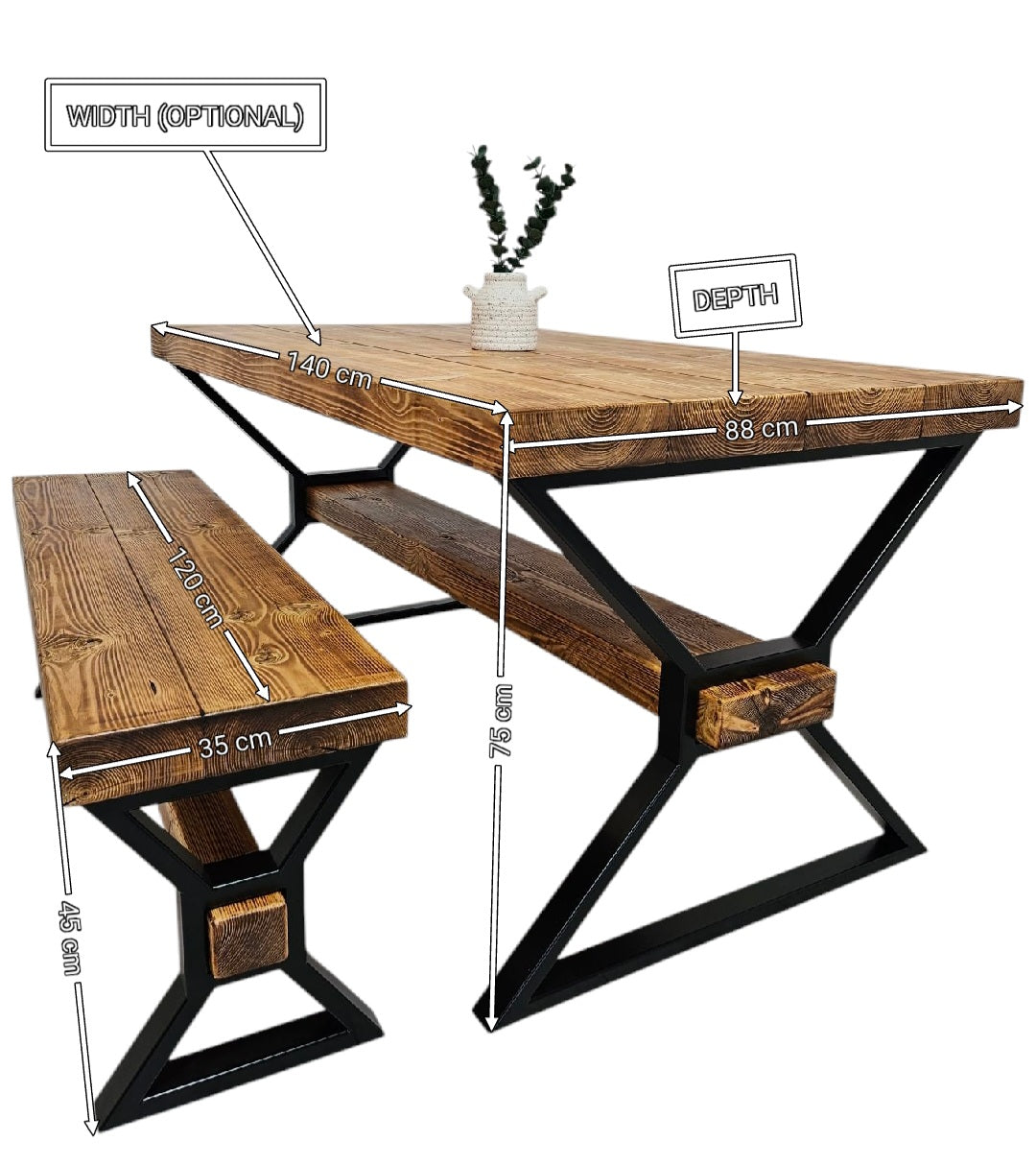 Industrial Chunky Dining Table - Solid Timber Top | UK Made