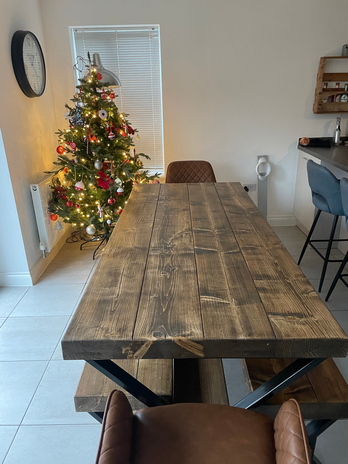 Industrial Chunky dining table-Solid Top-Steel frame | UK Made