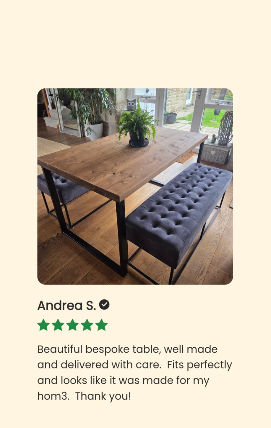 Rustic Dining Table with Square Steel Legs – Solid Wood & Metal