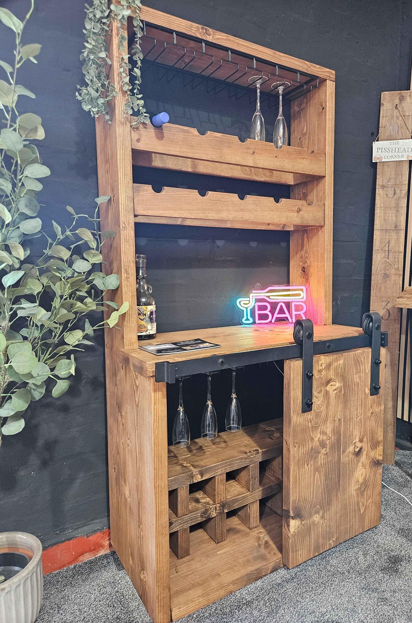 Industrial Drinks Cabinet ā Handmade Solid Wood & Steel Bar Cabinet - DK Fabrications
