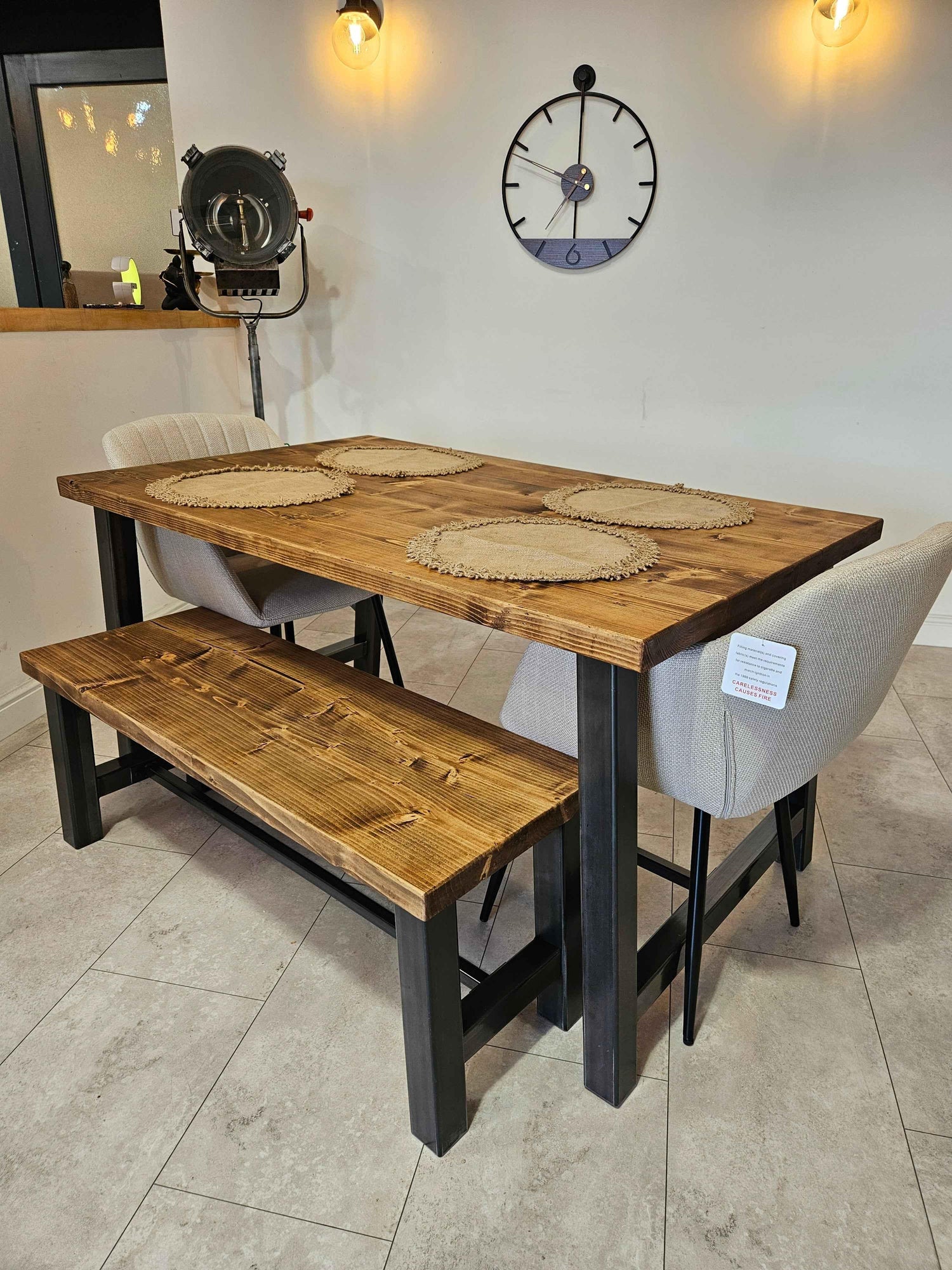 Rustic Industrial Solid Wood Dining Table with Steel Legs – Handmade Farmhouse Table - DK Fabrications