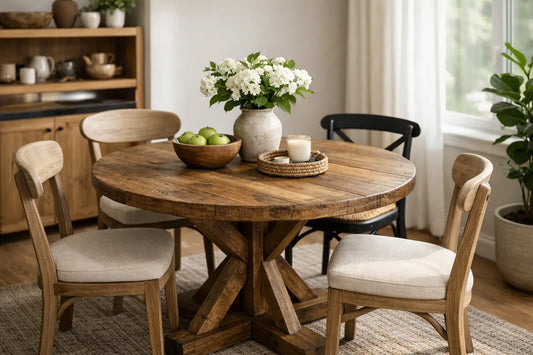 Round Rustic Dining Table for a Small Space