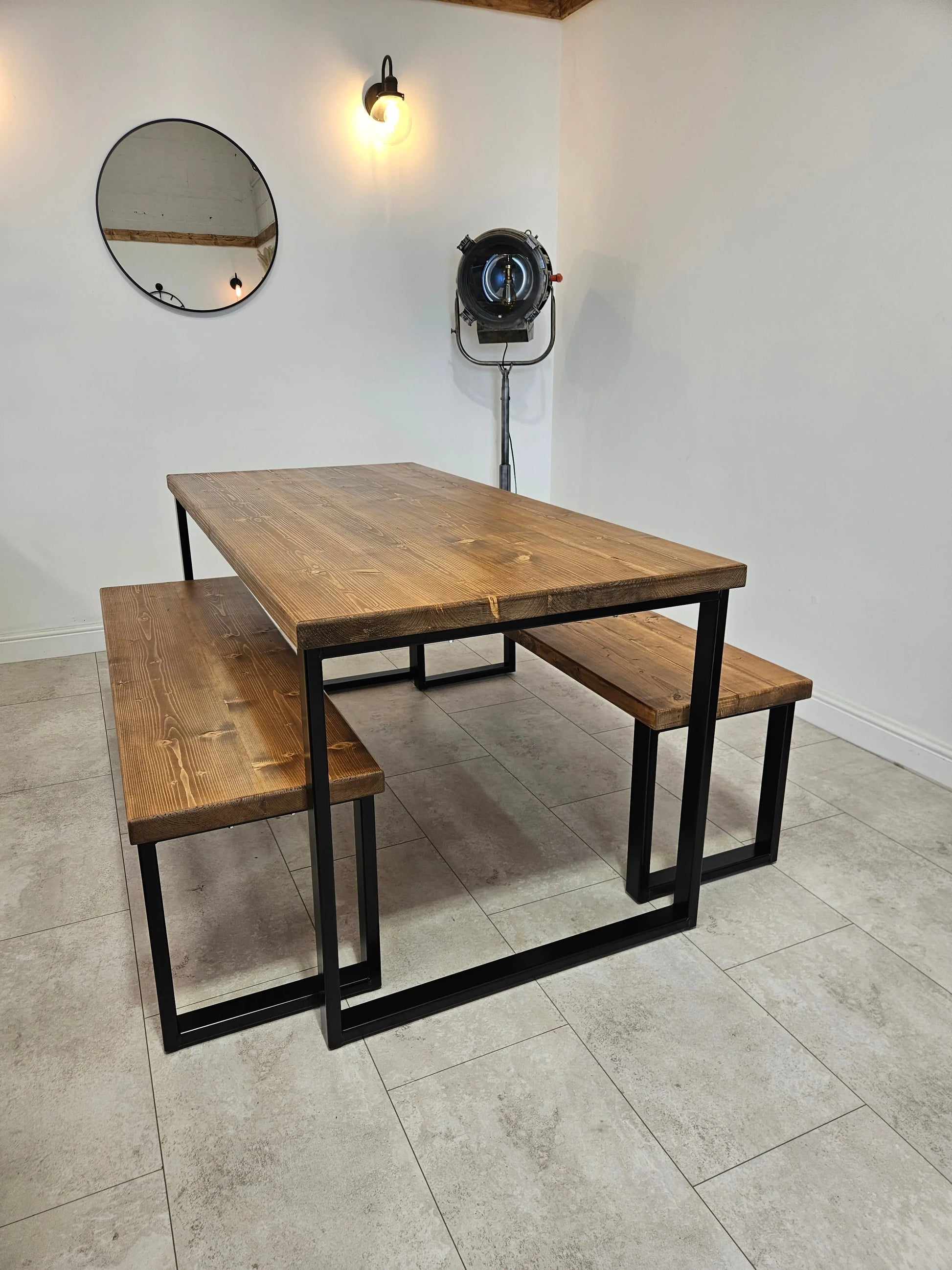 Rustic Dining Table with Square Steel Legs – Solid Wood & Metal - DK Fabrications