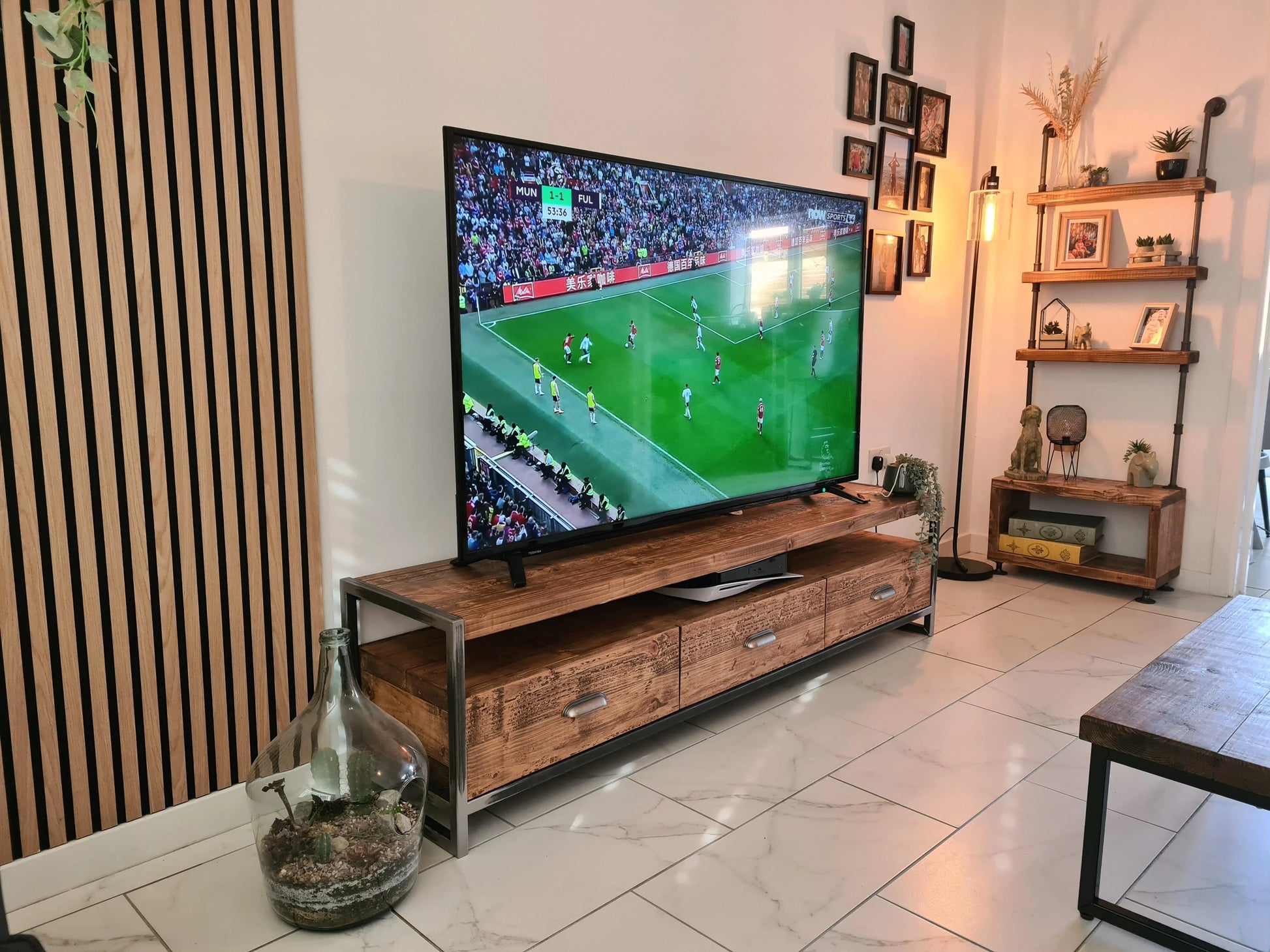 Industrial TV Stand with Drawers – Wood & Metal Media Console - DK Fabrications