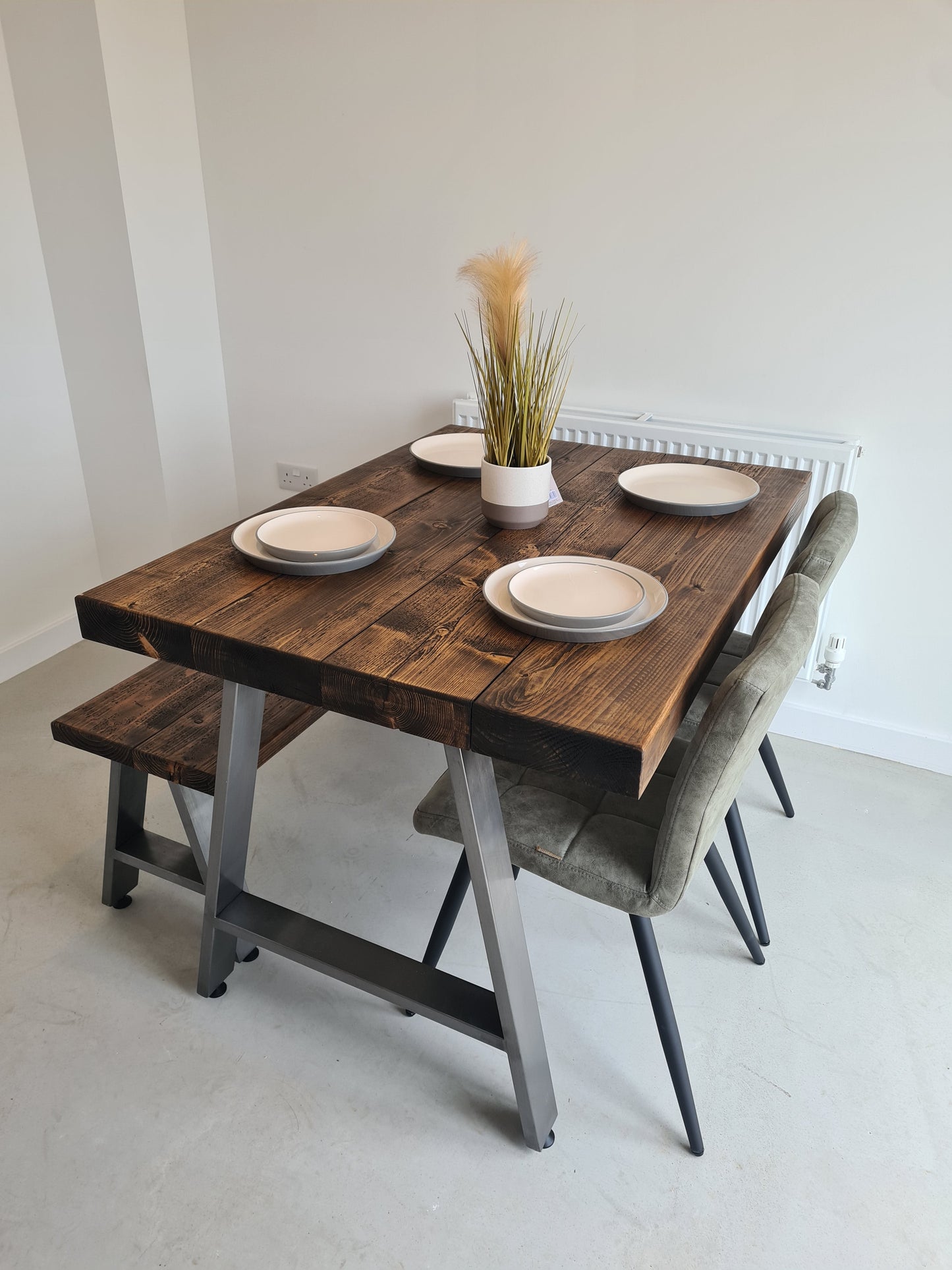 Dining Table with A Frame legs + 2 benches