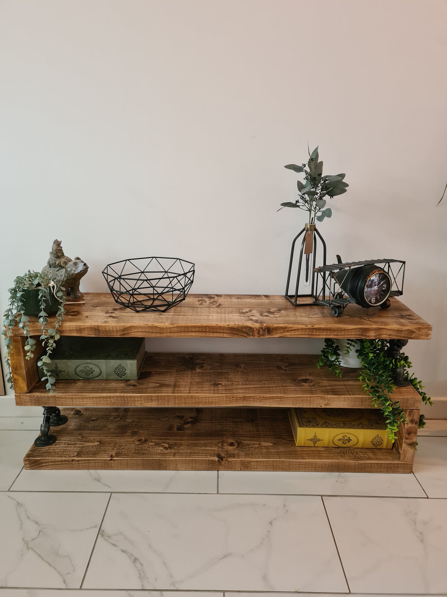 TV Stand Media Unit Rustic Industrial S shape