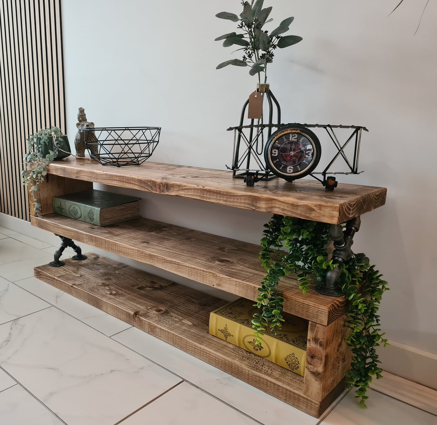 TV Stand Media Unit Rustic Industrial S shape