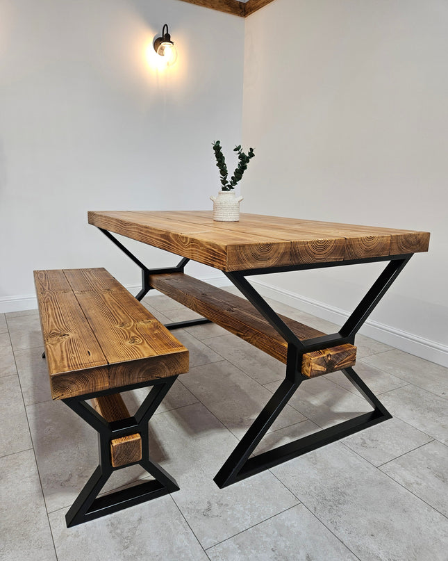 Industrial Chunky Dining Table - Solid Timber Top | UK Made