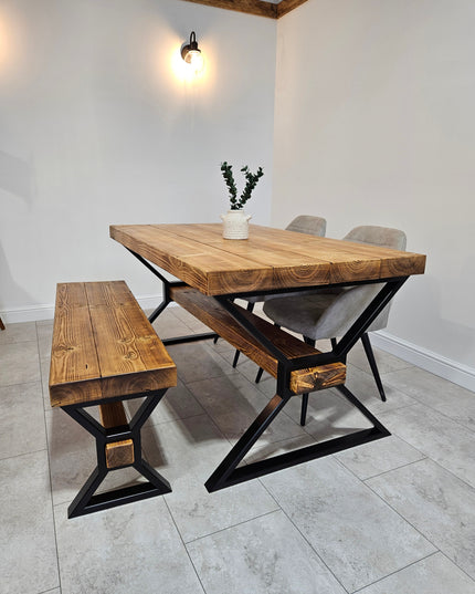 Industrial Chunky Dining Table - Solid Timber Top | UK Made