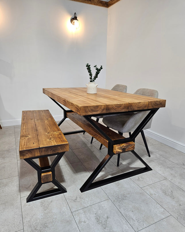 Industrial Chunky Dining Table - Solid Timber Top | UK Made