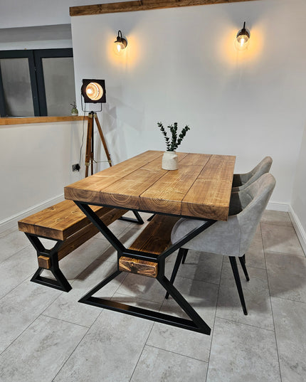 Industrial Chunky Dining Table - Solid Timber Top | UK Made