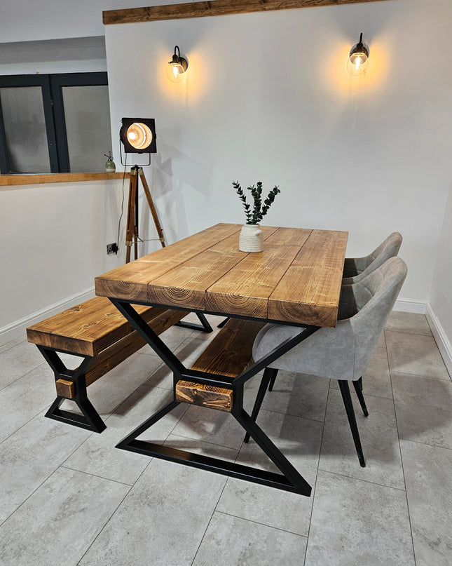 Industrial Chunky Dining Table - Solid Timber Top | UK Made