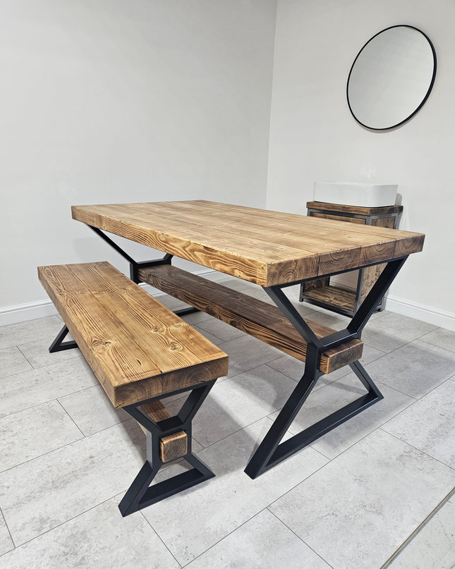 Industrial Chunky Dining Table - Solid Timber Top | UK Made