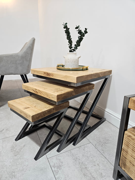 Nest of Tables with Z-Shaped Legs – Industrial Rustic Solid Wood