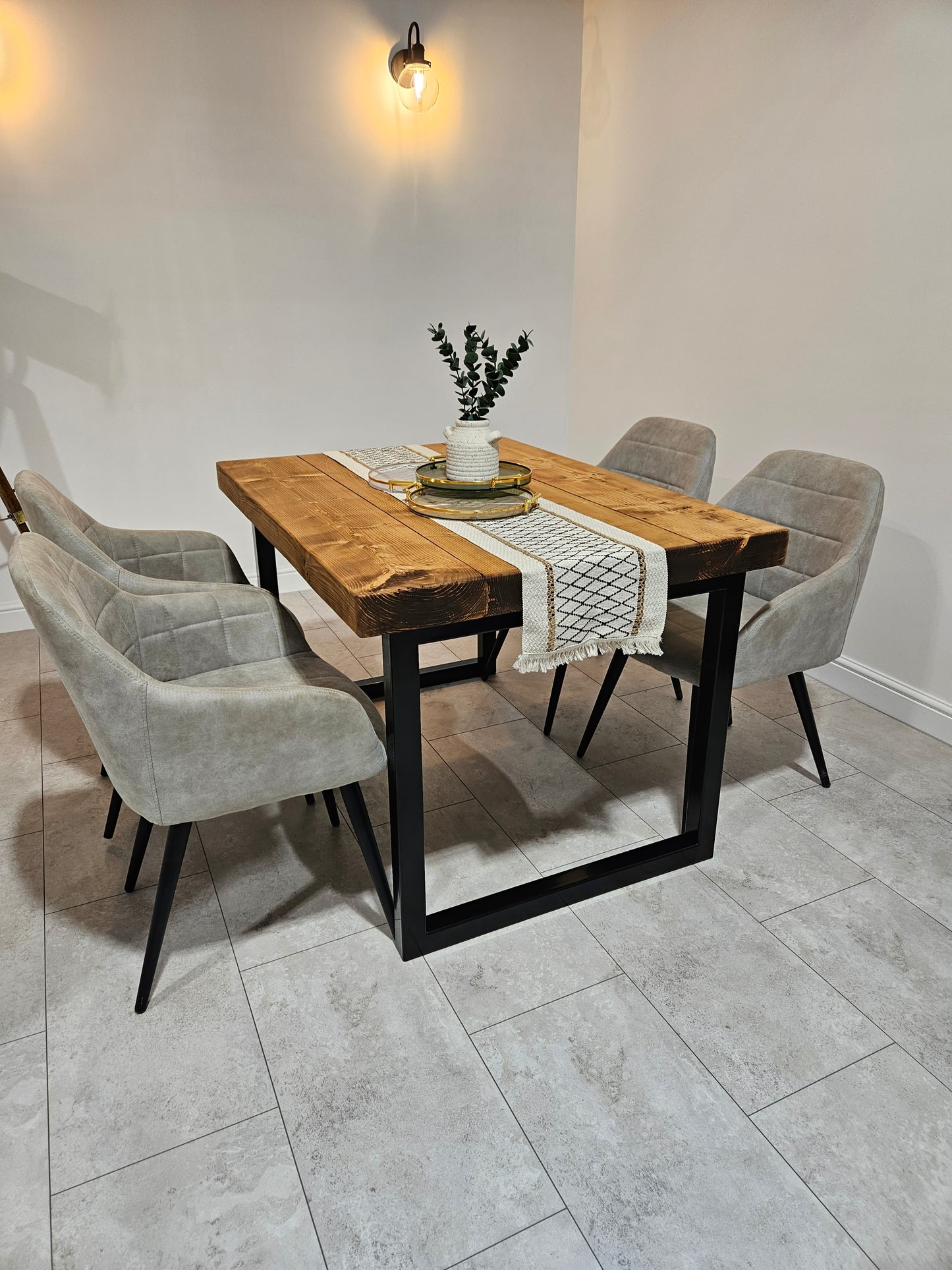 Square dining table with chunky table top