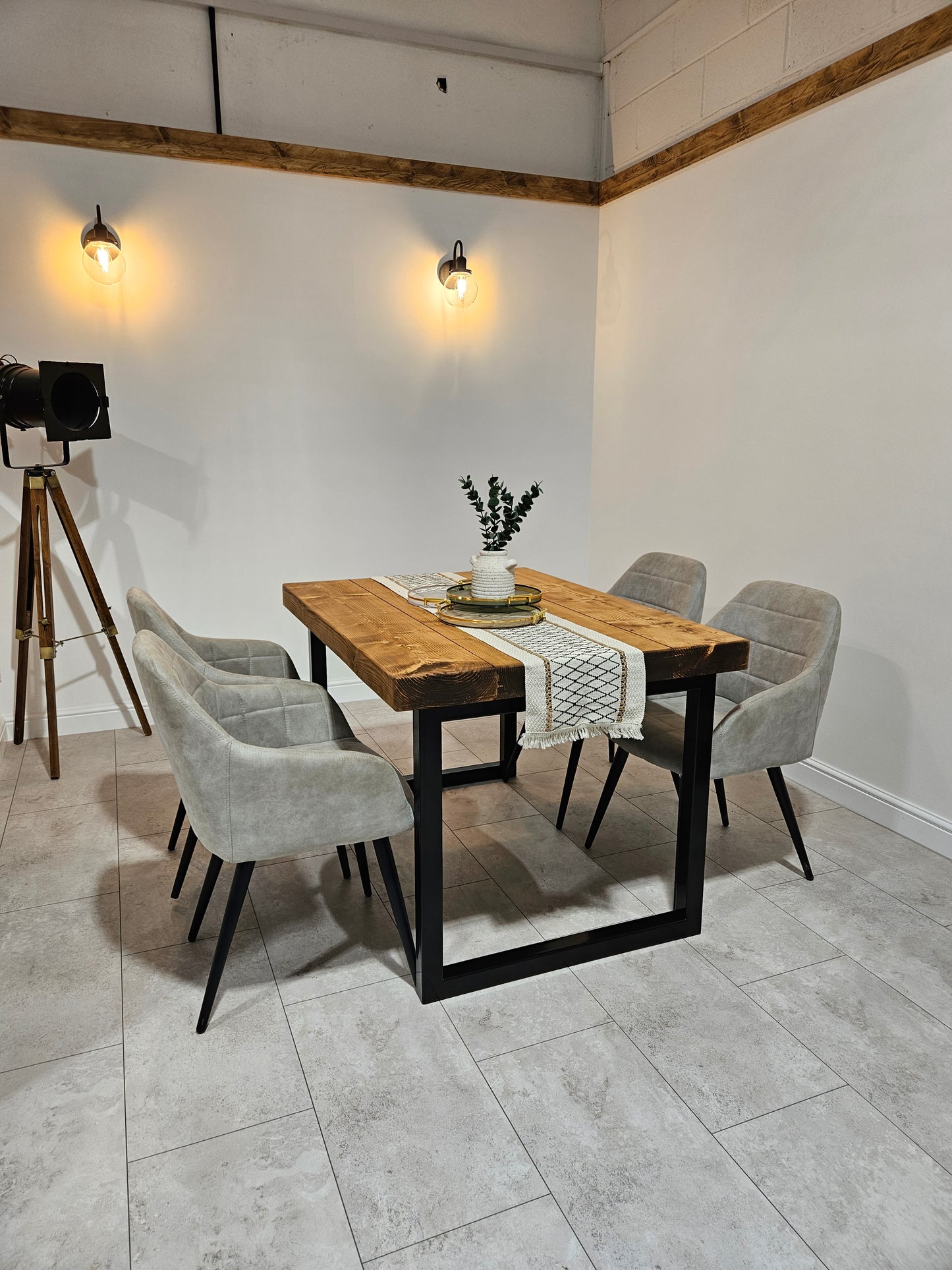 Square dining table with chunky table top