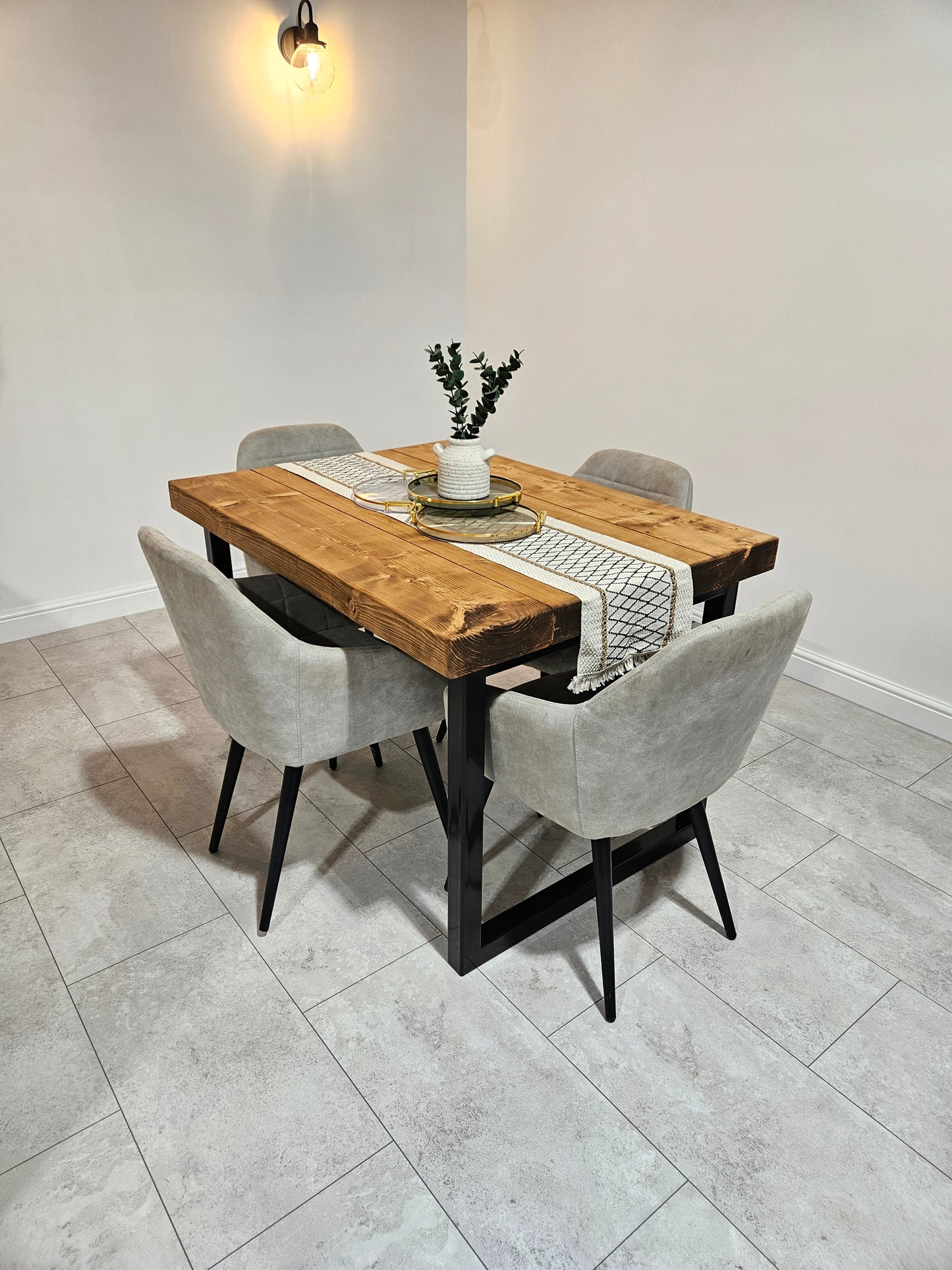 Square dining table with chunky table top