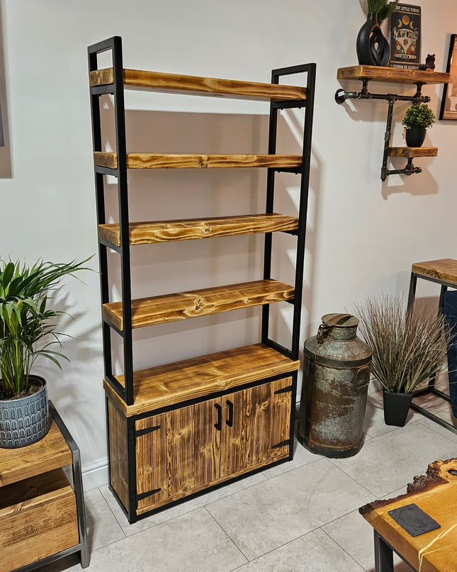 Rustic industrial Bookshelf With Storage | UK Made