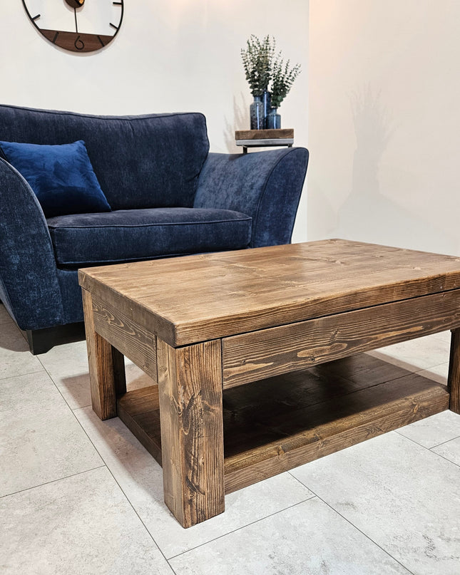 Cantilever coffee table with storage-rustic industrial | UK Made