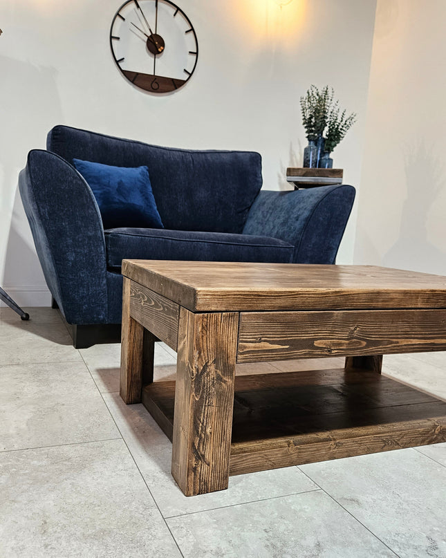 Cantilever coffee table with storage-rustic industrial | UK Made