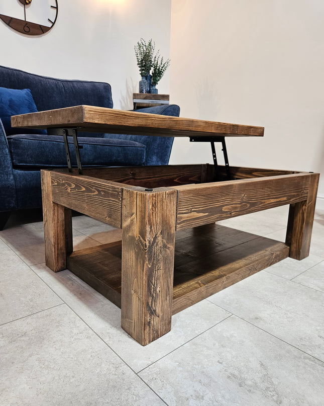 Cantilever coffee table with storage-rustic industrial | UK Made