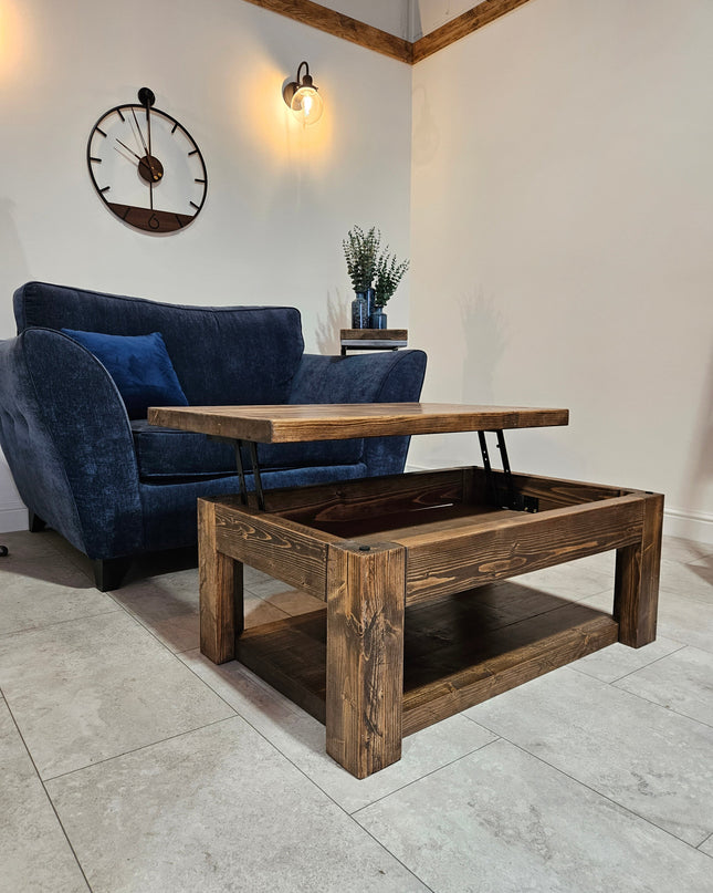 Cantilever coffee table with storage-rustic industrial | UK Made