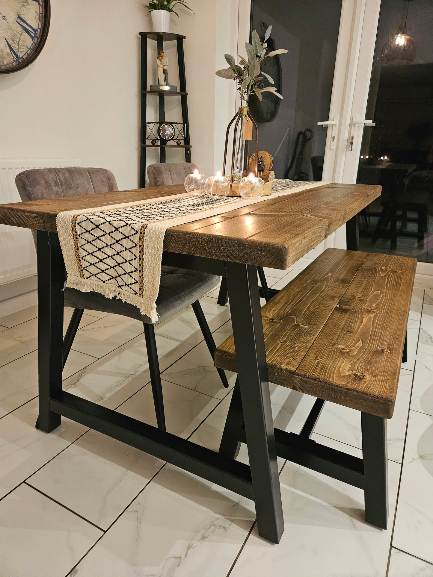 MAK Range A Frame Dining table with bench and 2 chairs
