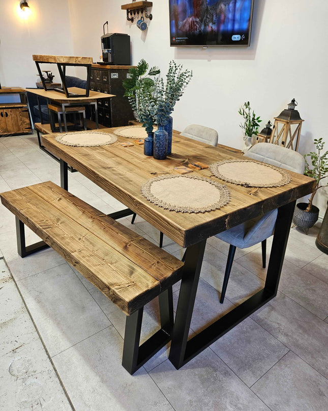 (Made to order) Industrial Dining table-Trapezoid legs | UK Made
