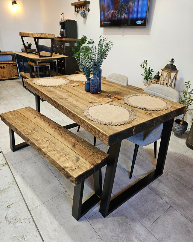 Industrial Dining table-Trapezoid legs | UK Made - DK Fabrications
