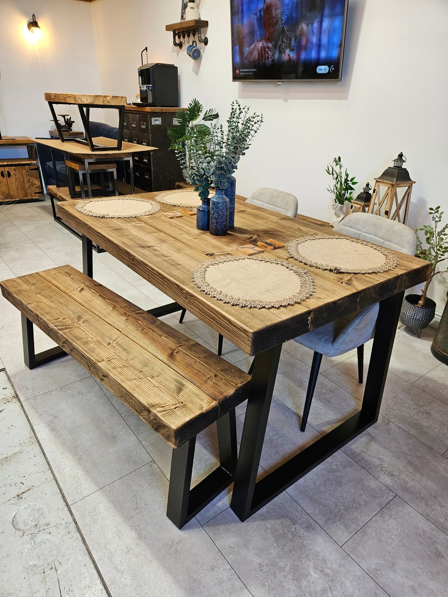 Dining table with bench and 2 chairs