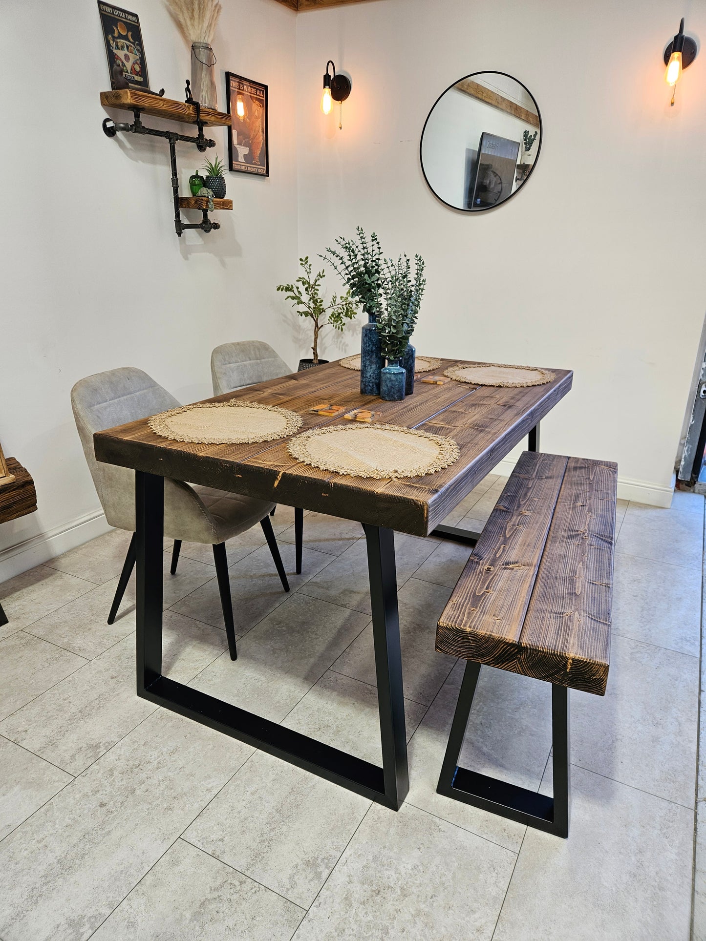 Dining table with trapezoid legs