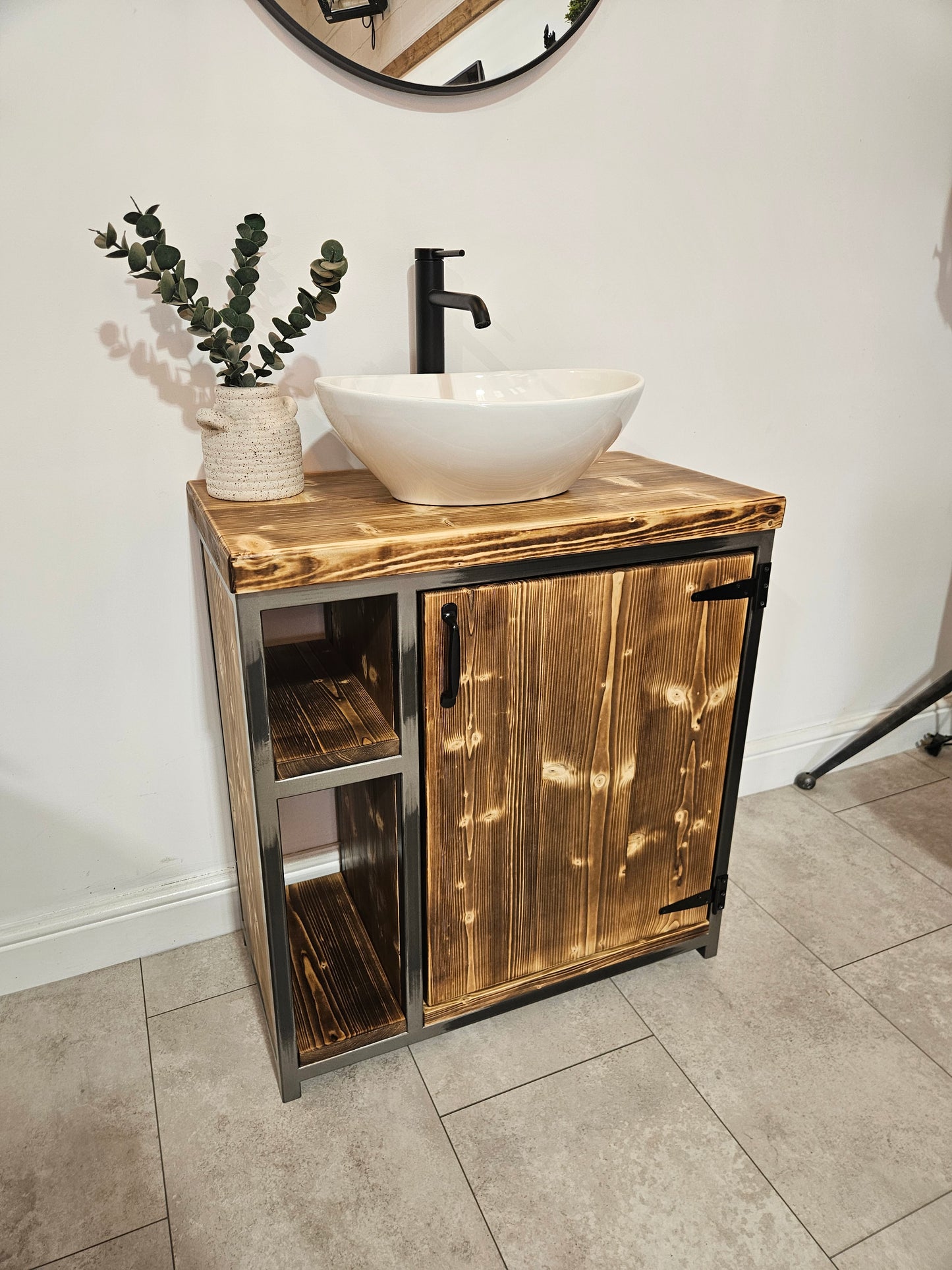 Rustic industrial vanity unit without tap and basin