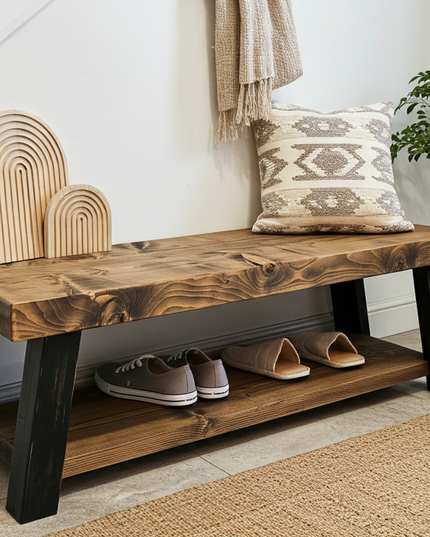 Rustic farmhouse shoe rack, Solid handmade boot rack, Quality wood shoe storage