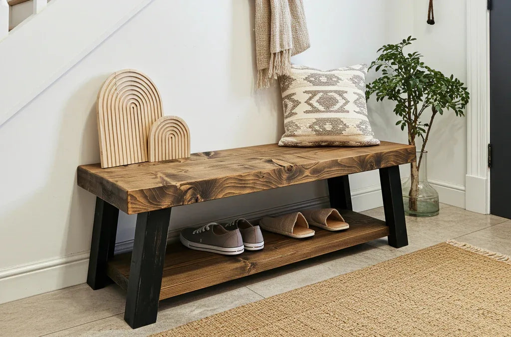 Rustic farmhouse shoe rack, Solid handmade boot rack, Quality wood shoe storage - DK Fabrications