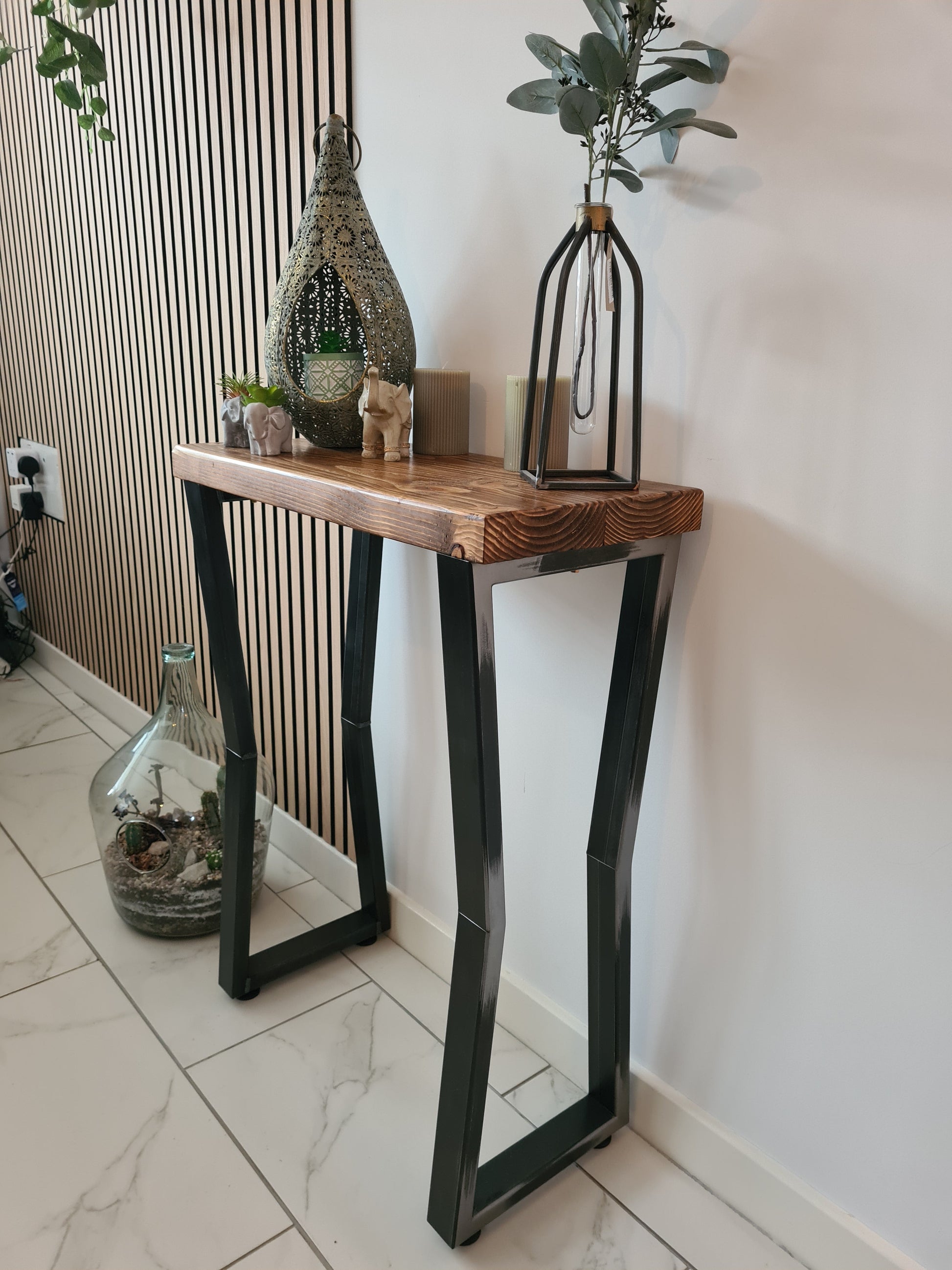 60cm wide compact rustic console table for entryway