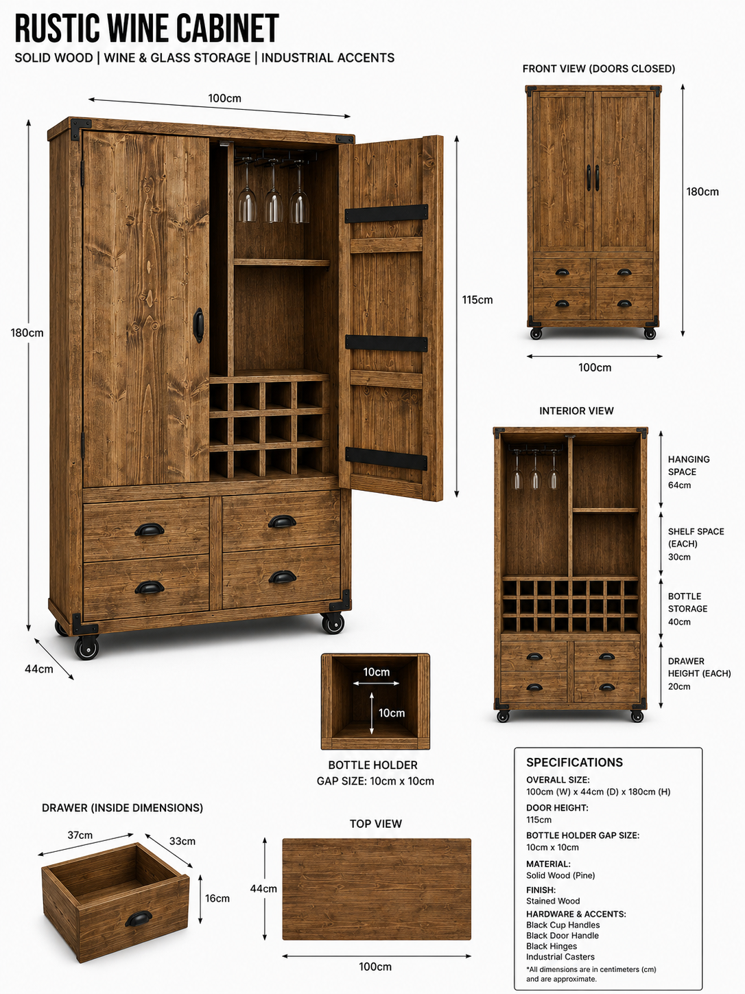 Industrial Drinks Cabinet – Tall Metal Bar Cabinet for Home & Entertaining