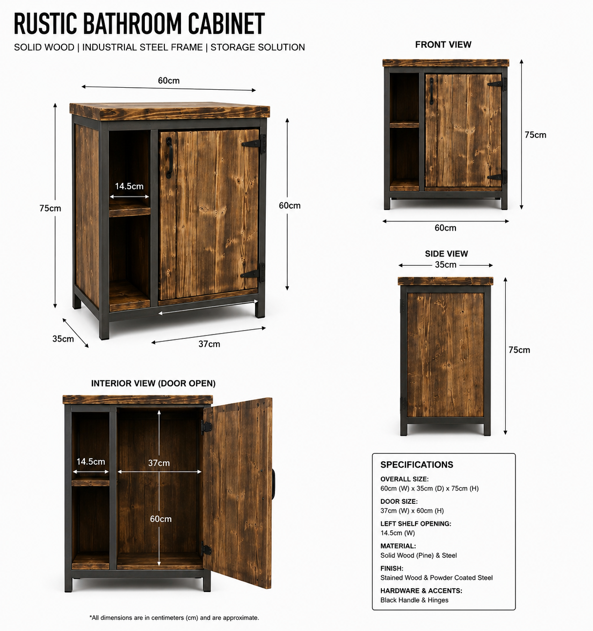 Rustic Vanity Unit – Industrial-Style Bathroom Cabinet for Small Spaces