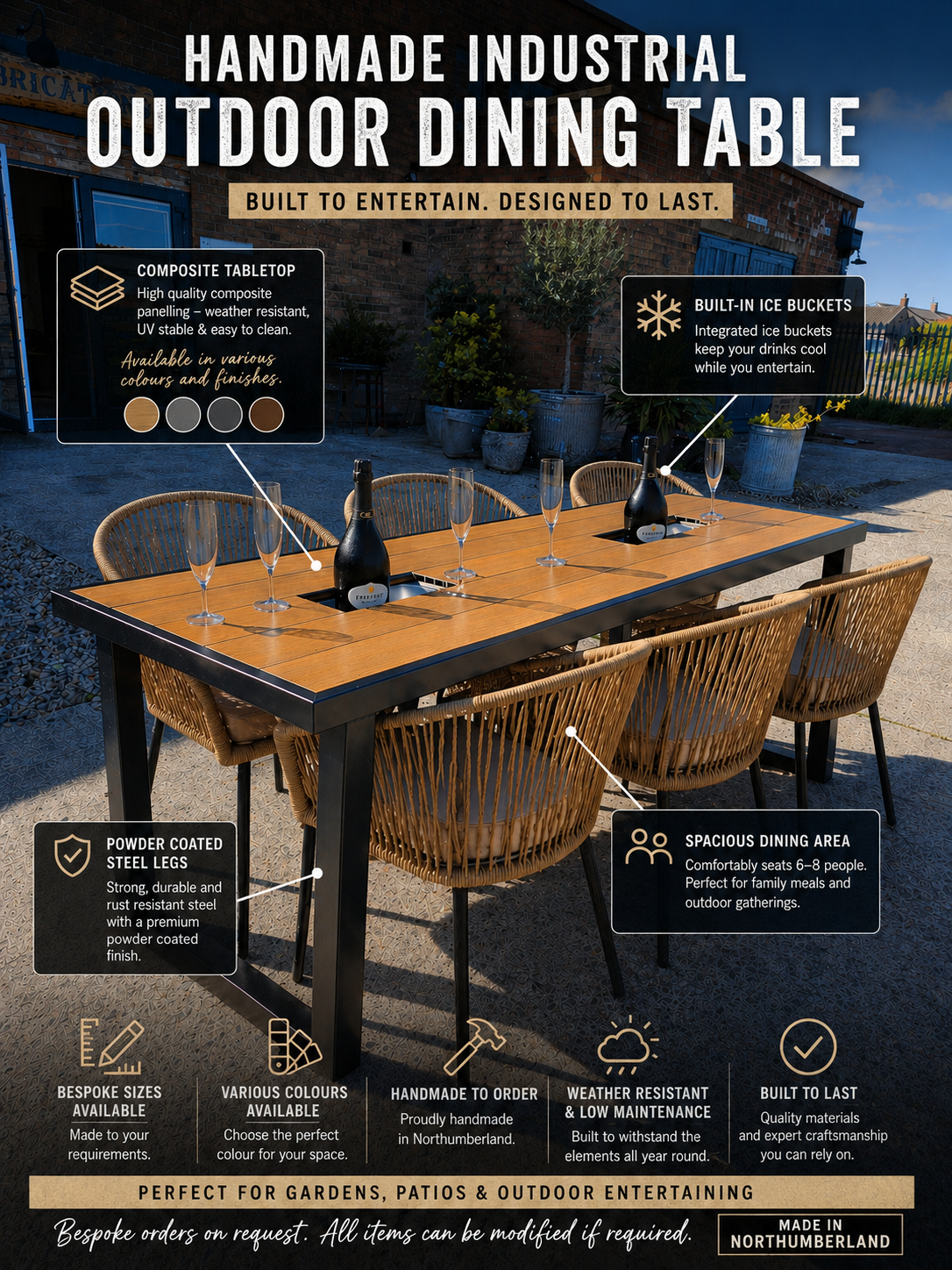 Outdoor dining table/prosecco table