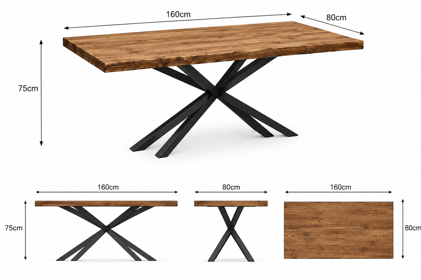 Spider frame dining table with live edge