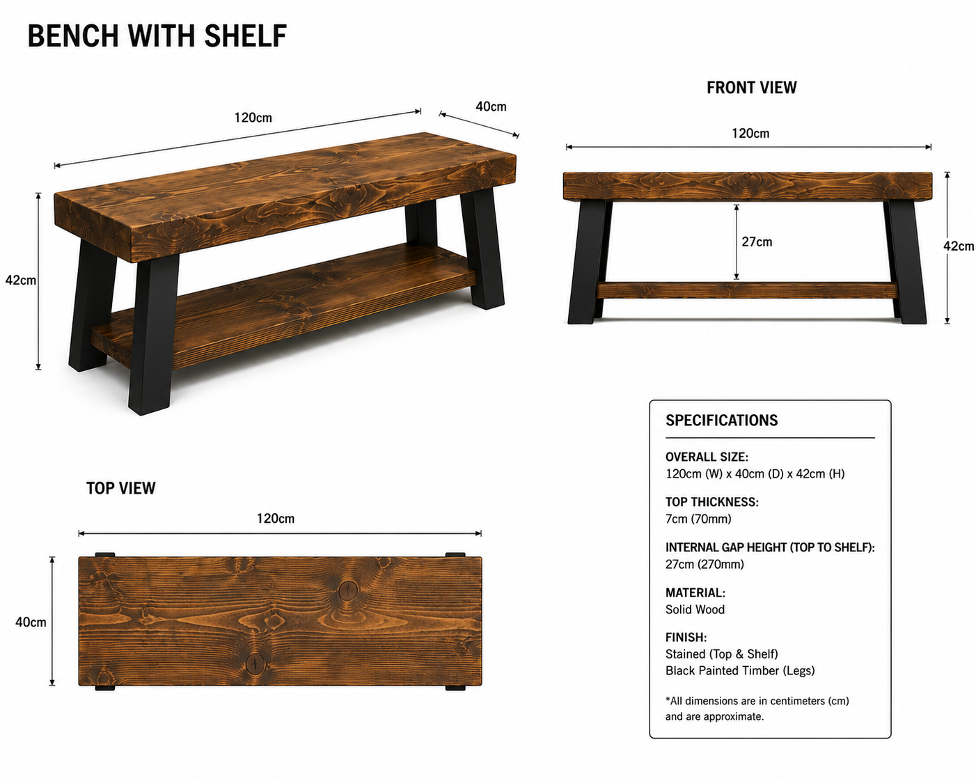 Rustic TV Stand – Handmade Industrial Solid Wood & Steel Media Unit