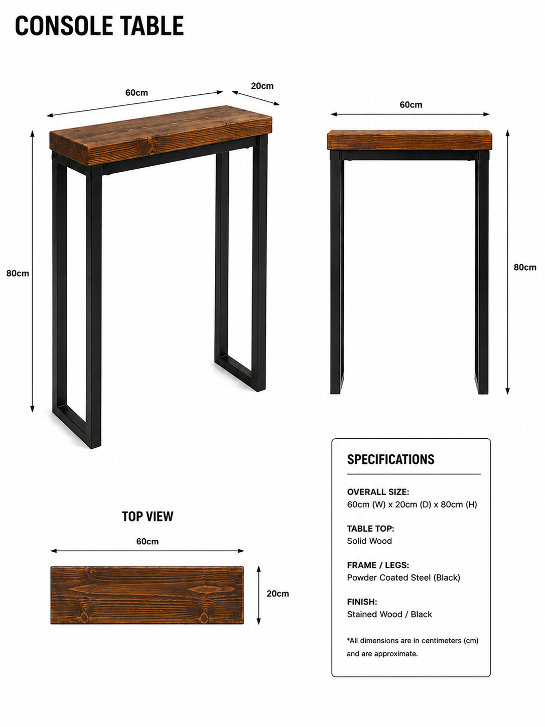 Industrial Side Table – Slim Narrow Console Table for Hallway & Living Room