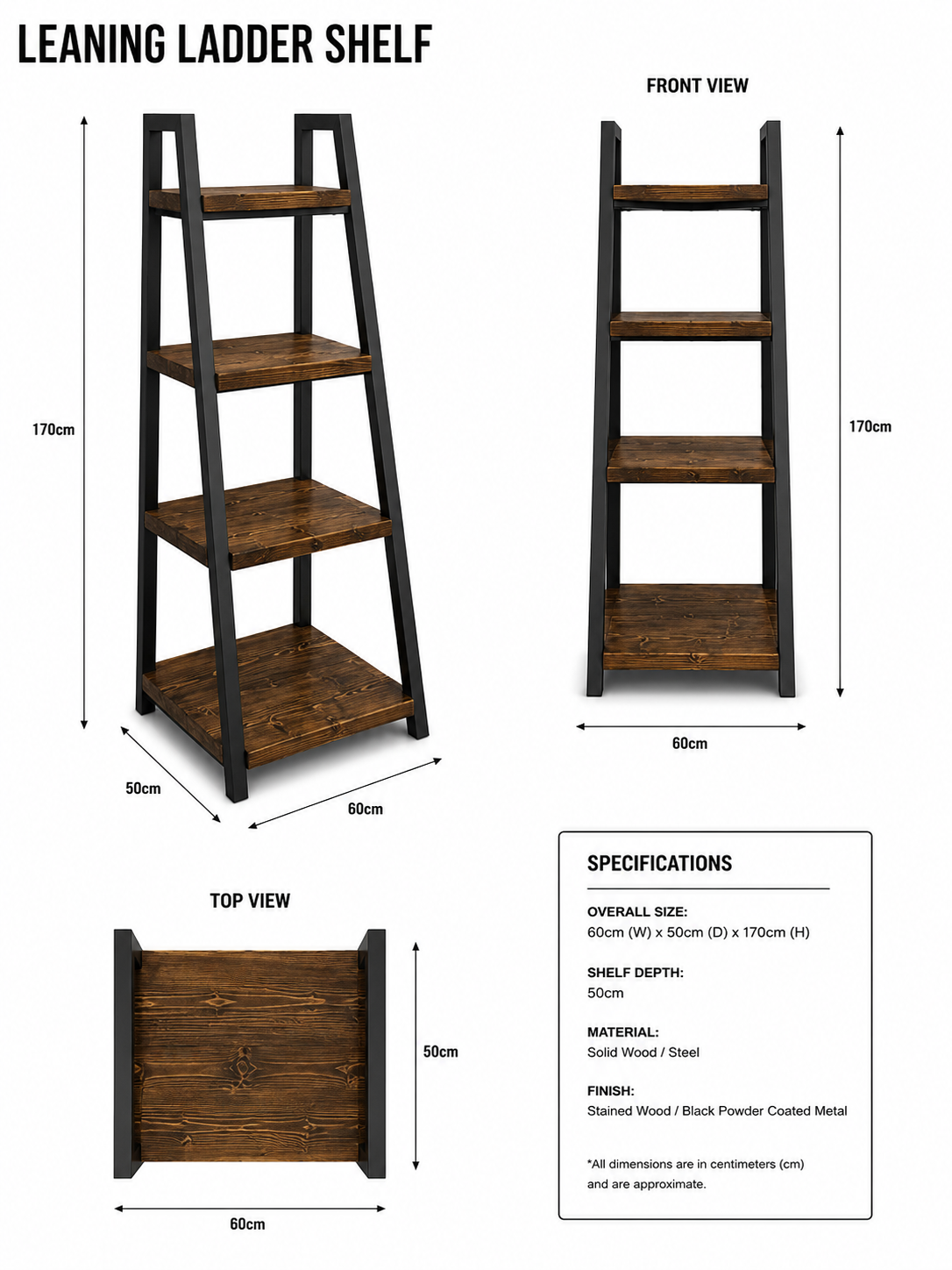 Ladder Bookshelf – Industrial Ladder Shelf for Storage & Display