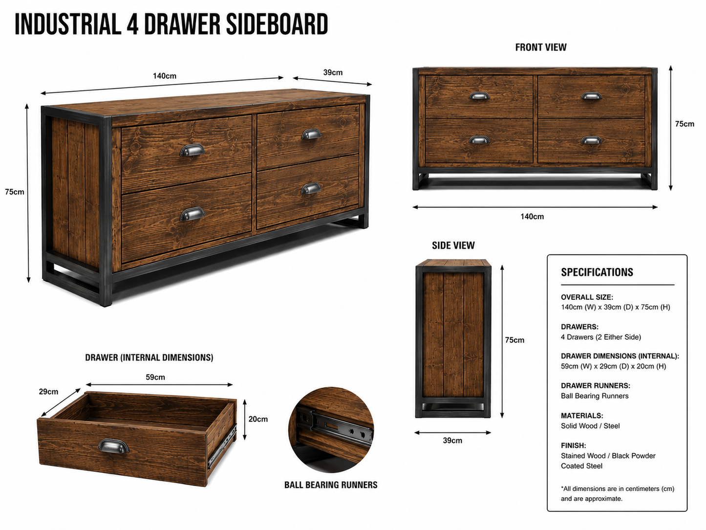 Rustic Industrial Chest of Drawers – Wood & Metal Storage Cabinet